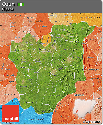 Satellite Map of Osun, political shades outside