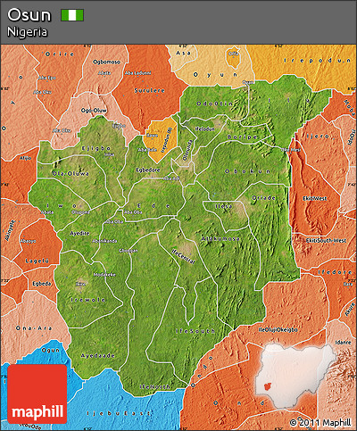 Satellite Map of Osun, political shades outside