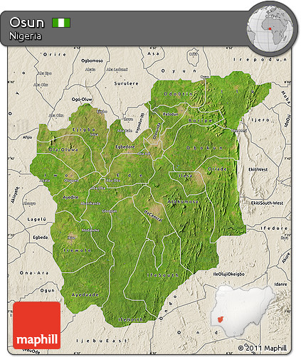 Satellite Map of Osun, shaded relief outside