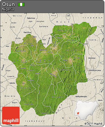 Satellite Map of Osun, shaded relief outside