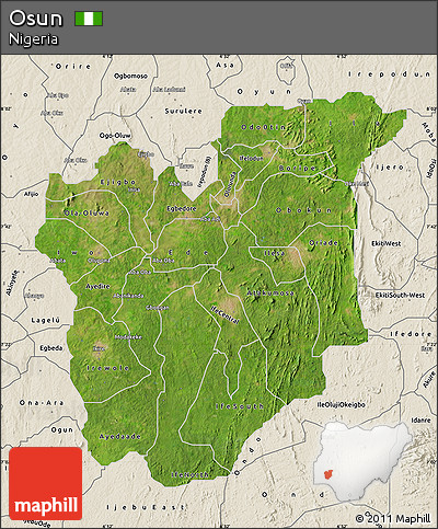 Satellite Map of Osun, shaded relief outside