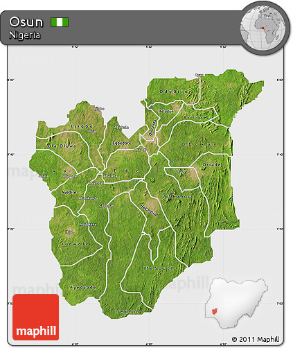 Satellite Map of Osun, single color outside