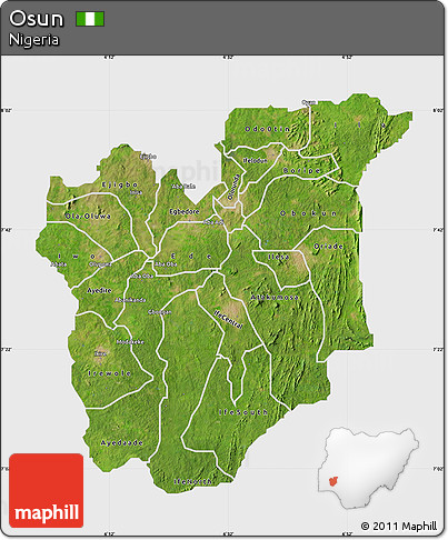 Satellite Map of Osun, single color outside