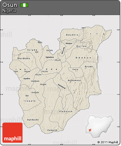 Shaded Relief Map of Osun, cropped outside