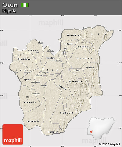 Shaded Relief Map of Osun, cropped outside