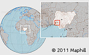 Gray Location Map of Oriade, highlighted country, within the entire country, hill shading
