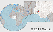 Gray Location Map of Oriade, highlighted country, highlighted parent region, hill shading