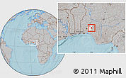 Gray Location Map of Oriade, highlighted parent region, hill shading