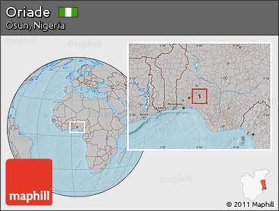 Gray Location Map of Oriade, hill shading