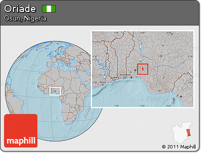 Gray Location Map of Oriade, hill shading