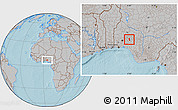 Gray Location Map of Oriade, hill shading