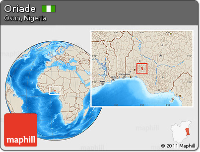 Shaded Relief Location Map of Oriade