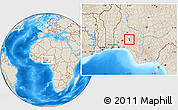 Shaded Relief Location Map of Oriade, highlighted parent region