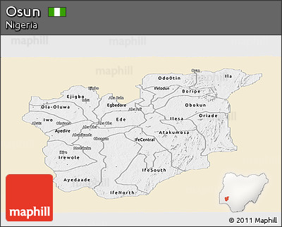 Classic Style Panoramic Map of Osun, single color outside