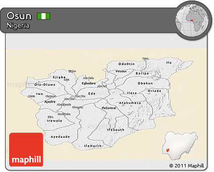 Classic Style Panoramic Map of Osun, single color outside