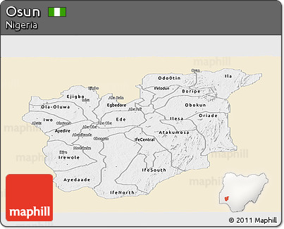 Classic Style Panoramic Map of Osun, single color outside