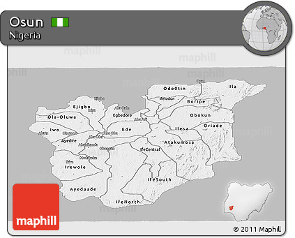 Gray Panoramic Map of Osun, single color outside