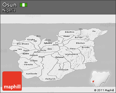 Gray Panoramic Map of Osun, single color outside