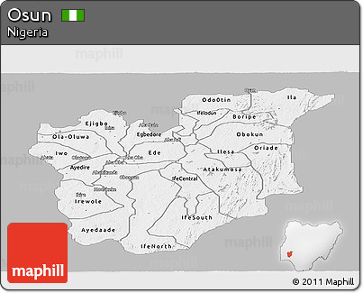 Gray Panoramic Map of Osun, single color outside