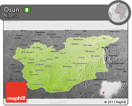 Physical Panoramic Map of Osun, darken, desaturated
