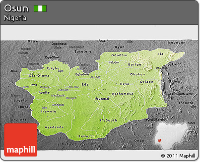 Physical Panoramic Map of Osun, darken, desaturated