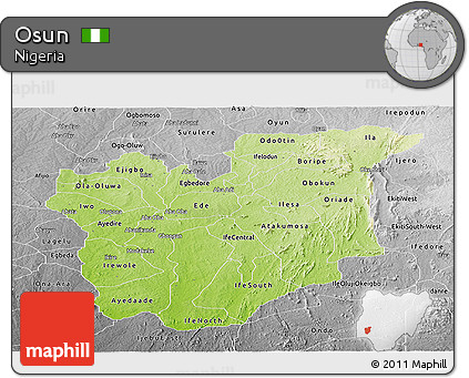 Physical Panoramic Map of Osun, desaturated