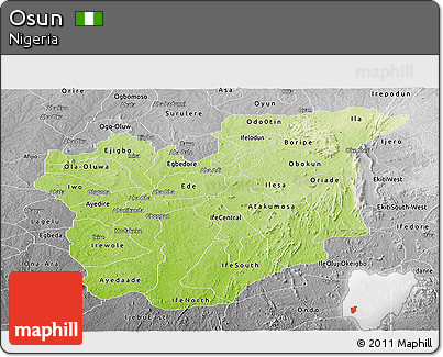 Physical Panoramic Map of Osun, desaturated