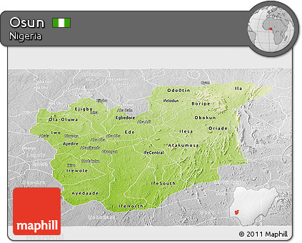 Physical Panoramic Map of Osun, lighten, desaturated