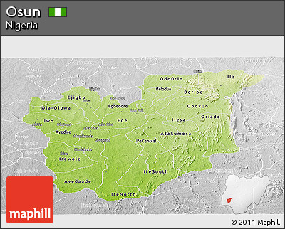 Physical Panoramic Map of Osun, lighten, desaturated