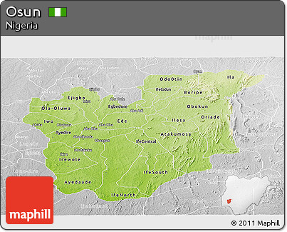 Physical Panoramic Map of Osun, lighten, desaturated