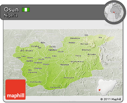 Physical Panoramic Map of Osun, lighten, semi-desaturated
