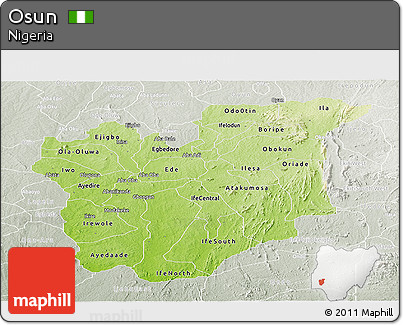 Physical Panoramic Map of Osun, lighten, semi-desaturated