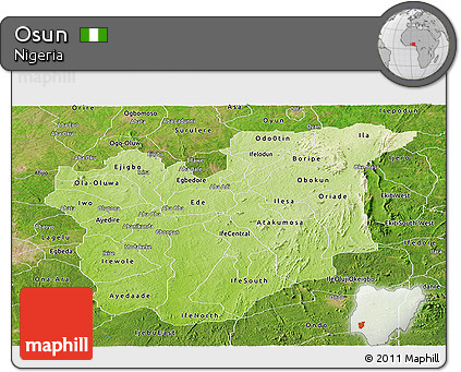 Physical Panoramic Map of Osun, satellite outside