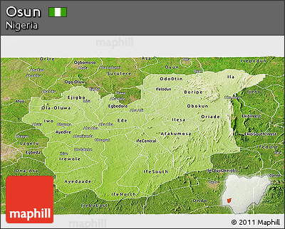 Physical Panoramic Map of Osun, satellite outside
