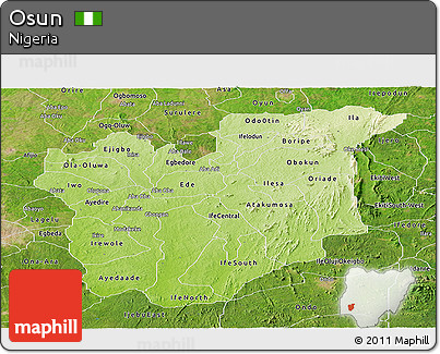 Physical Panoramic Map of Osun, satellite outside