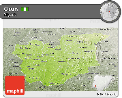 Physical Panoramic Map of Osun, semi-desaturated