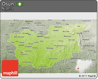 Physical Panoramic Map of Osun, semi-desaturated