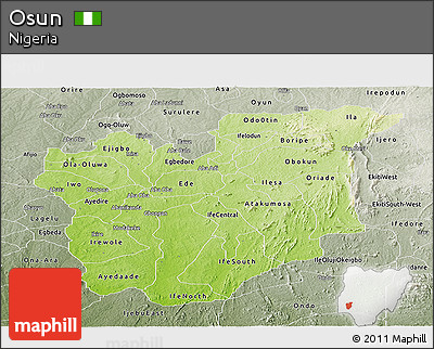 Physical Panoramic Map of Osun, semi-desaturated