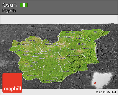 Satellite Panoramic Map of Osun, darken, desaturated