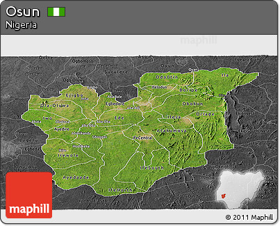 Satellite Panoramic Map of Osun, darken, desaturated
