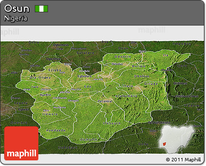 Satellite Panoramic Map of Osun, darken