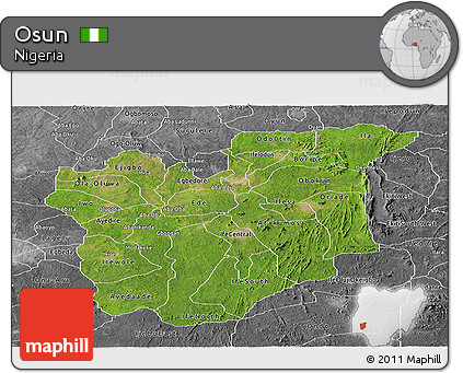 Satellite Panoramic Map of Osun, desaturated