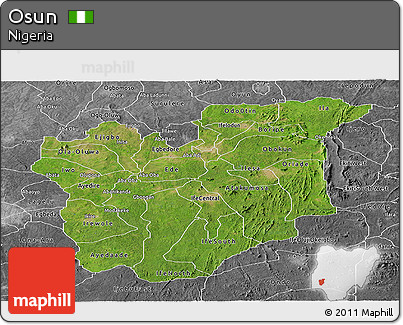 Satellite Panoramic Map of Osun, desaturated
