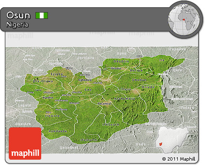 Satellite Panoramic Map of Osun, lighten, semi-desaturated