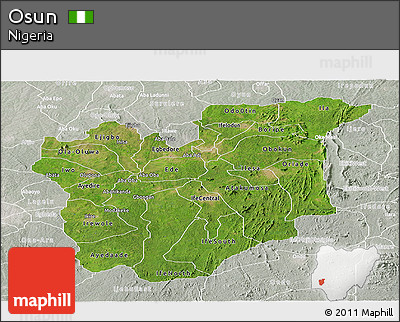 Satellite Panoramic Map of Osun, lighten, semi-desaturated