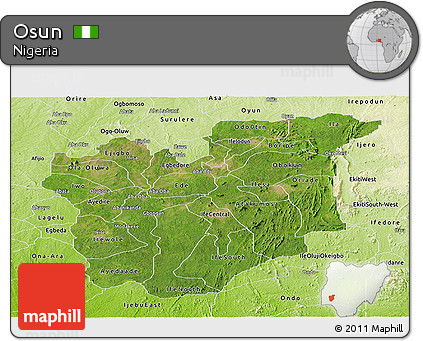 Satellite Panoramic Map of Osun, physical outside