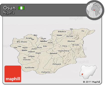Shaded Relief Panoramic Map of Osun, cropped outside