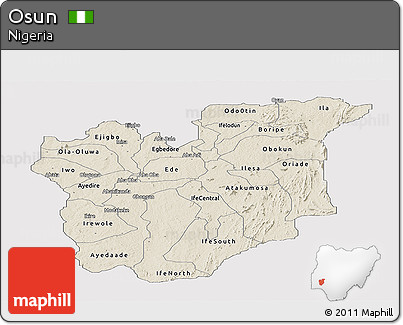 Shaded Relief Panoramic Map of Osun, cropped outside