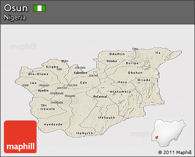 Shaded Relief Panoramic Map of Osun, cropped outside