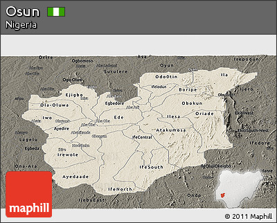 Shaded Relief Panoramic Map of Osun, darken